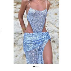 NWT Blue Sequin Bodysuit XS Sparkly Festival Party Going Out Top